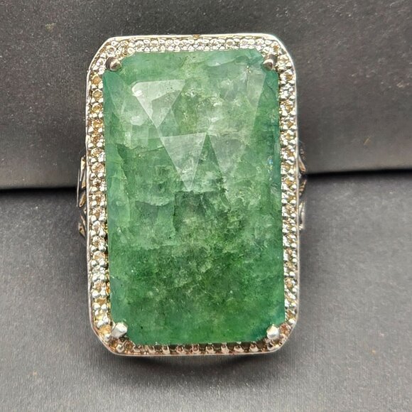 Sterling & Tourmaline Ring Size 6 Quartz Accents Ornate Cutouts 13.4g Signed QJ - Picture 2 of 14